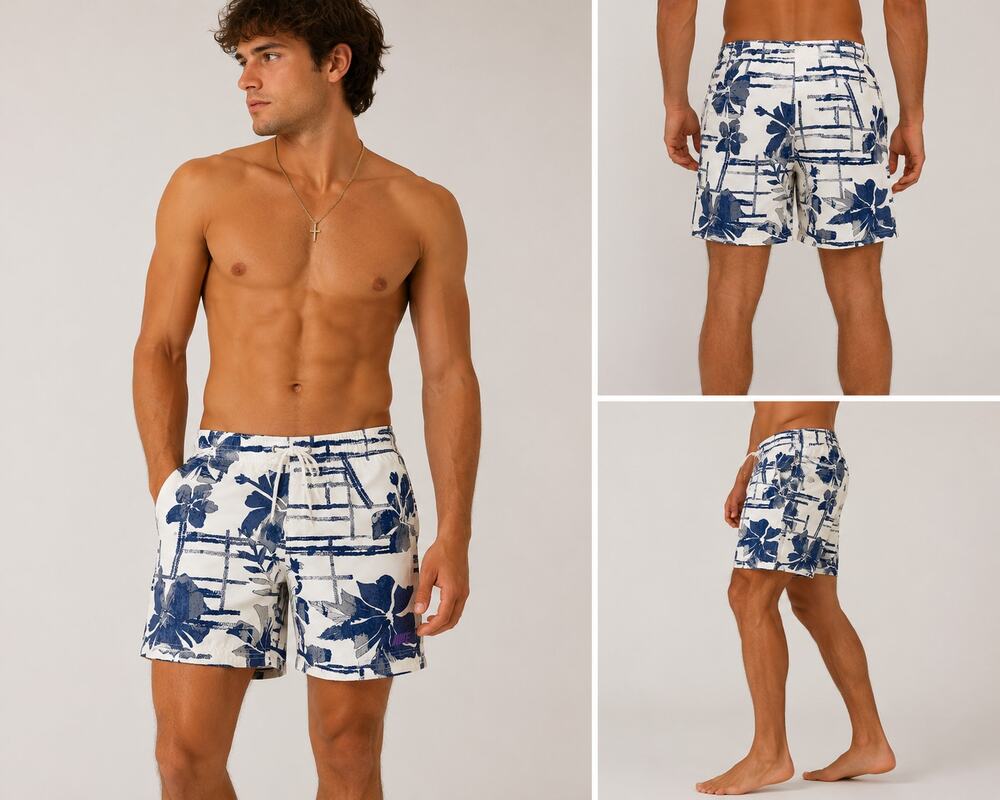Nike Swim Floral Board Shorts Men's Large Blue White Hawaiian Beach Trunks Lined